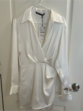 Zara White Satin Wrap Blouse